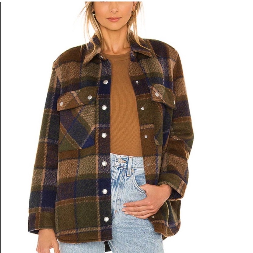 Blank NYC Hit The Trail Jacket Plaid Shacket Oversized Collared Wool Blend S